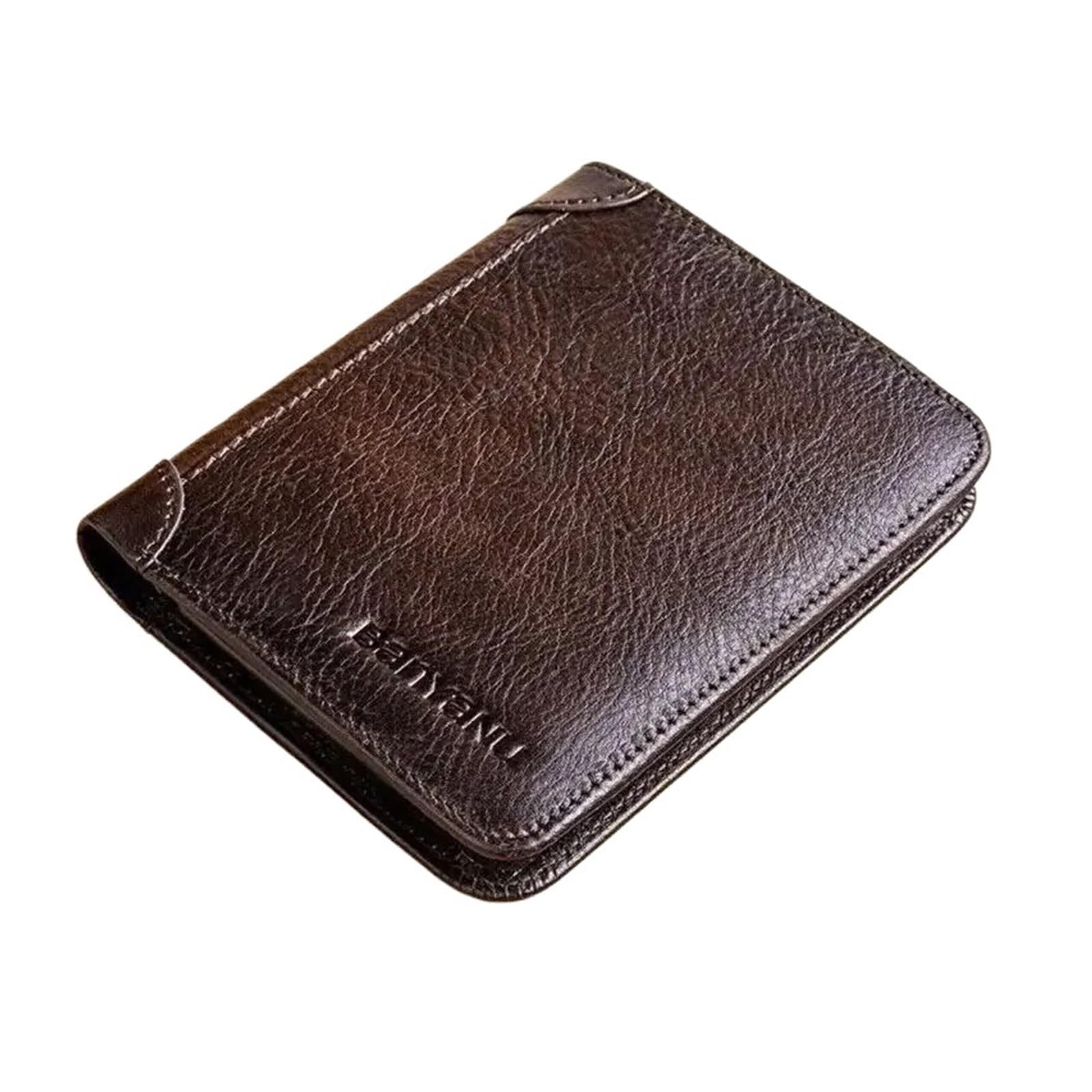 Cartera de cuero tarjetero corto monedero hombres protección RFID retro 8
