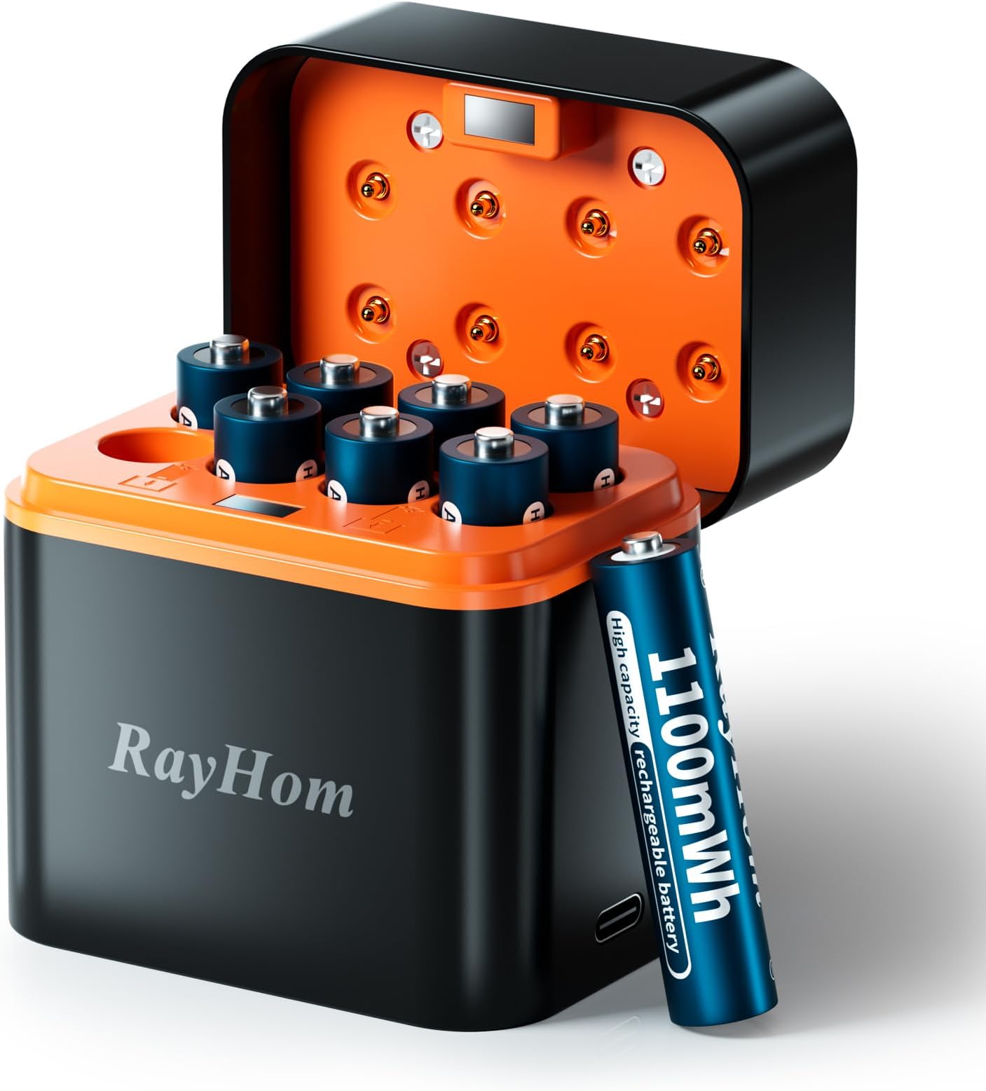 8-Pack Rechargeable Lithium AAA Batteries with Charger, 1.5V Constant Output, 1100mWh High Capacity, 8-Slot Triple AAA Li-ion Charger with Smart Charging, Multiple Charging Protections