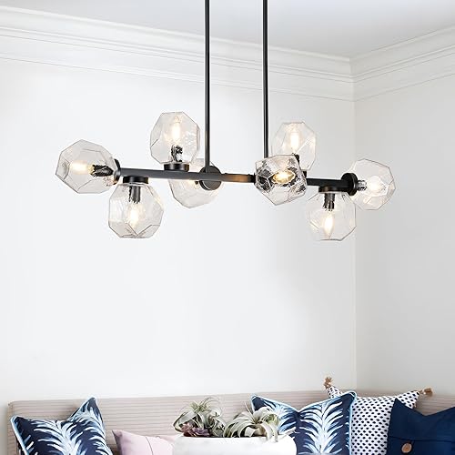 Miniatura 8 de Jonsi Lámpara de comedor sobre mesa, lámparas de mediados de siglo para comedor, candelabro moderno negro, 8 luces de globo lineal, lámpara de techo