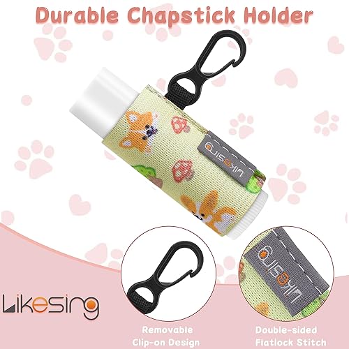 Miniatura 5 de Likesing Funda para bálsamo labial, llavero, funda para lápiz labial, con clip, para brillo de labios, bonita funda elástica de neopreno con