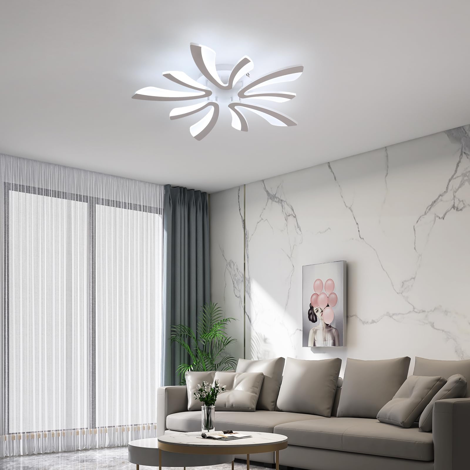 Comely Plafoniera LED Soffitto Dimmerabile, Lampada da Soffitto con Telecomando, 48W 5400LM 3000K~6500K Dia70cm, Creativo Acrilico Moderna Plafoniera per Soggiorno Camera da Letto, Bianco