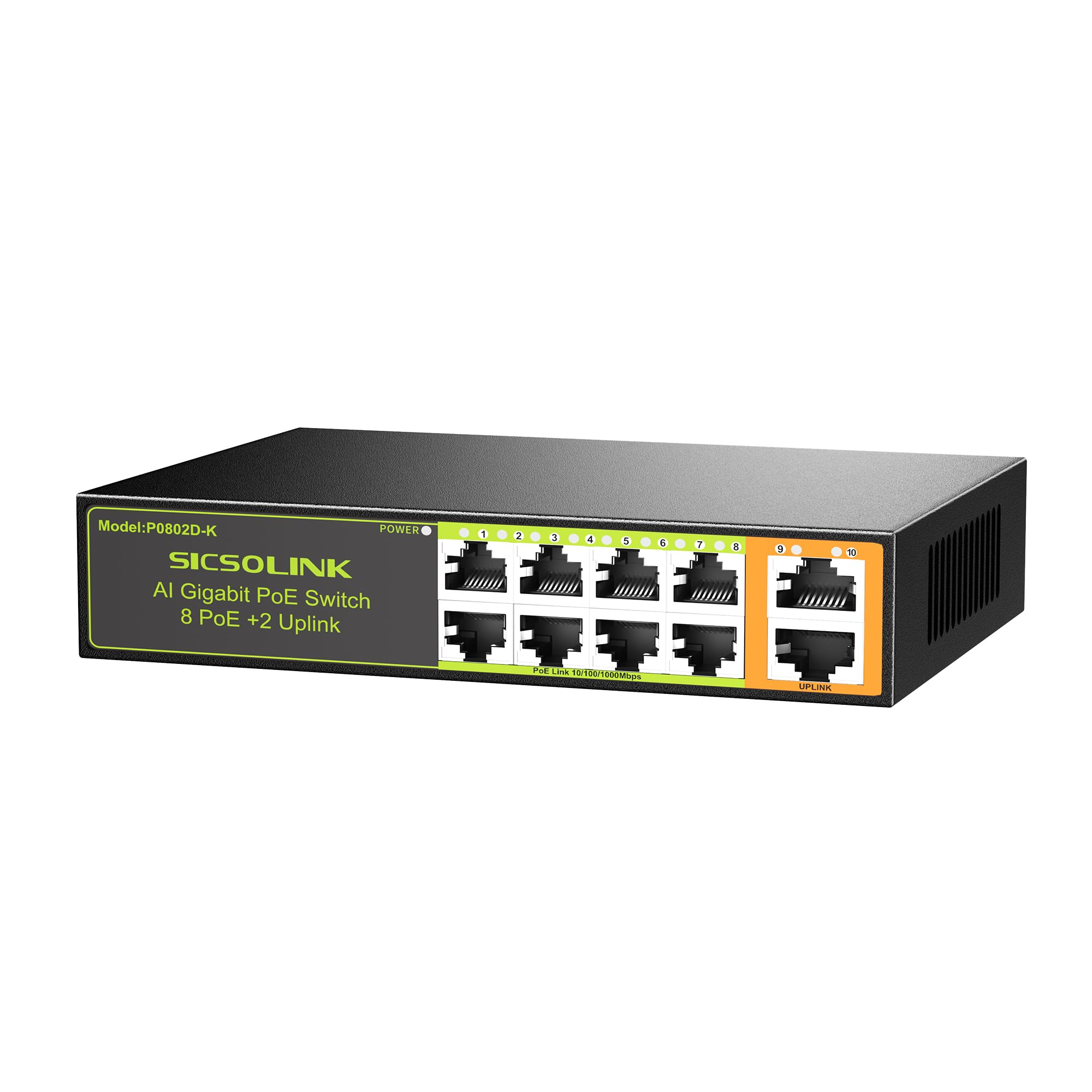 Switch PoE+ Gigabit a 10 porte, 8 PoE+, 2 Uplink, 120 W non