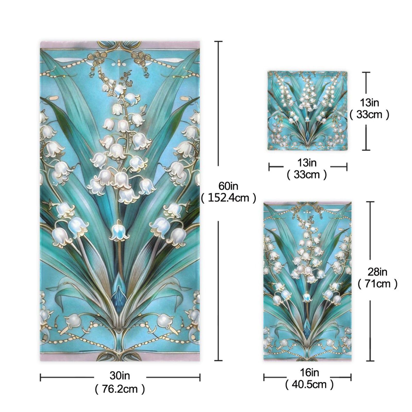 Boho Lily Of Valley Floral Blue Doccia Asciugamani Viso Set 3 Pezzi, 1 Asciugamano da Bagno 1 Asciugamano 1 Asciugamano per il corpo Viso Bagno