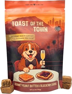 Toast of The Town Dog Chews - Hip & Joint Peanut Butter & Blueberry Functional Treats with 200 mg of Glucosamine, Made in The USA. 5 oz.