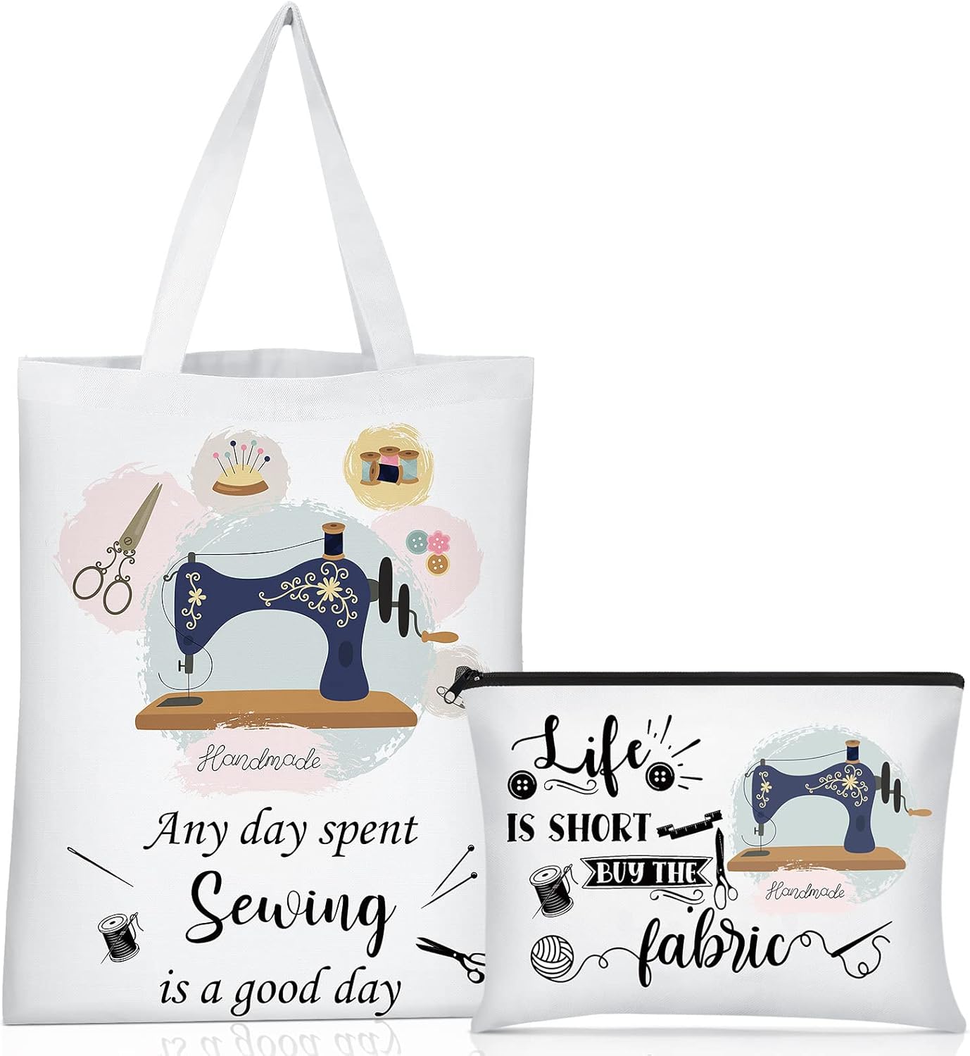 Saintrygo 2 Pcs Sewing Gifts for Quilters Sewing Canvas Bag and Cosmetic Bag Tote Seamstress Gifts, Christmas Birthday Mother's Day Gift for Women Mom Grandma