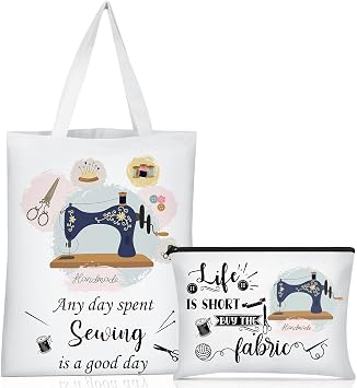 Saintrygo 2 Pcs Sewing Gifts for Quilters Sewing Canvas Bag and Cosmetic Bag Tote Seamstress Gifts, Christmas Birthday Mothers Day Gift for Women Mom Grandma