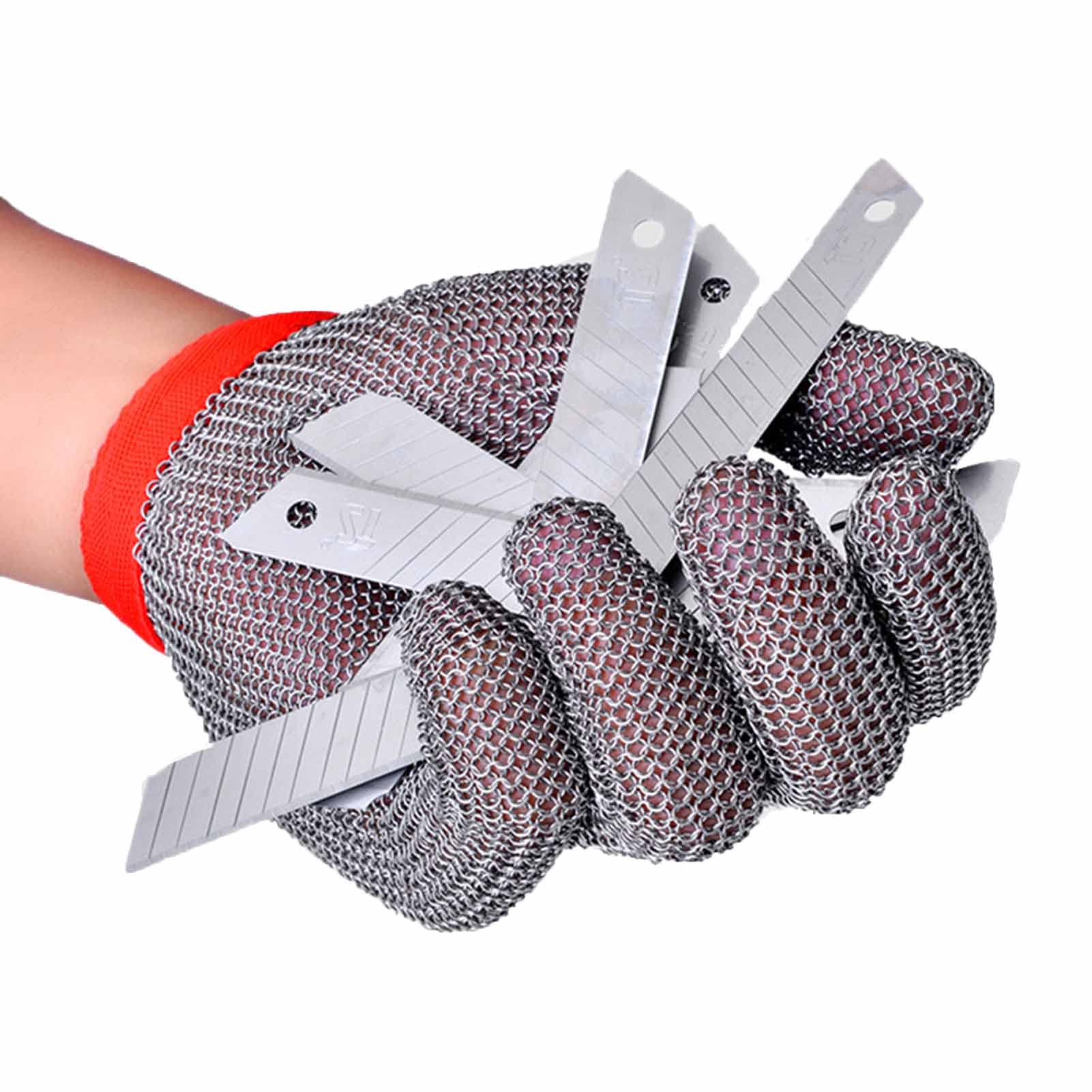 Guanti Antitaglio Guanti in Acciaio Inossidabile Resistenti al Taglio, Guanti in Metallo con Anello in Acciaio, Guanti Antiscivolo(Size:XL/Una Confezione da Uno)