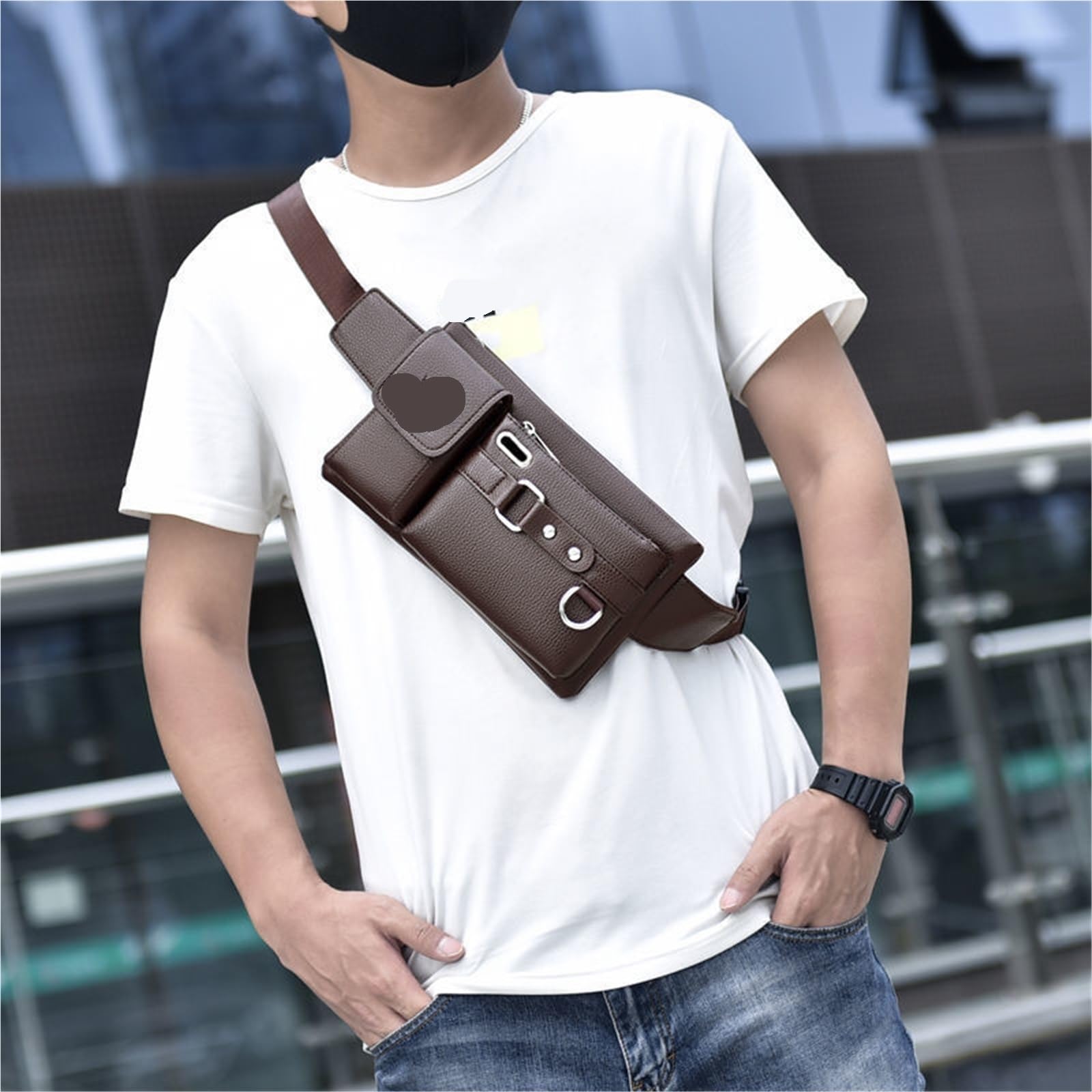 Sac banane en velours côtelé pour homme - Grande capacité - Respirant - Pour téléphone portable (style décontracté), Grande épaule noire, One Size, Style unique