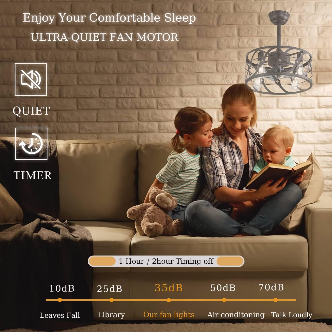 YUEGOO Ceiling Fans with Lamps,6 Speed Reversible Timer Ceiling Fans with Lights and Remote Silent Industrial Black Adjustable 3 Color Temperature Ceiling Fan with Lighting for Living Room/E