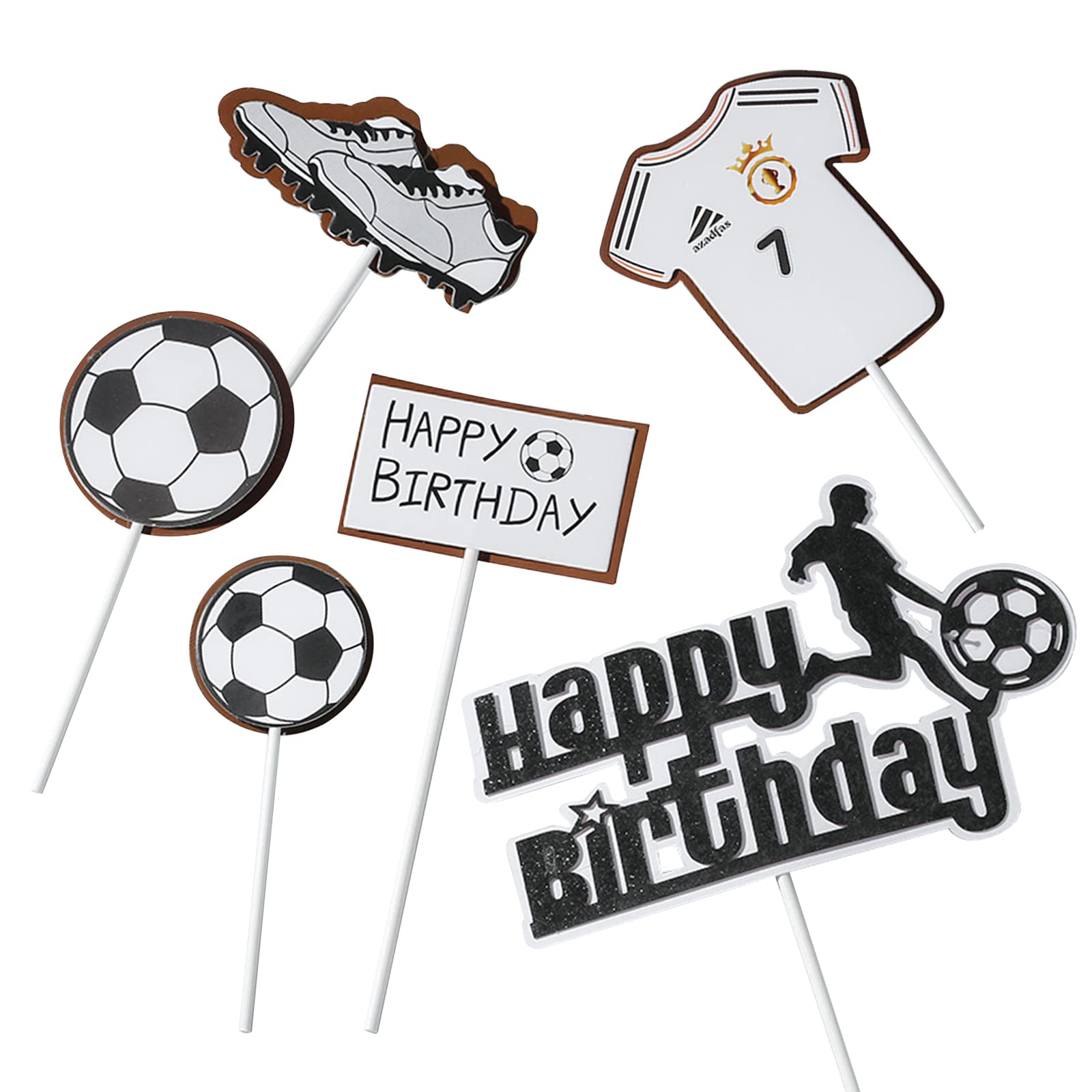 6 Pcs Soccer Toppers Sports Theme Cake Decorating Cake Picks Glitter Happy Birthday Cake Toppers for Men Boy Birthday Party Sport Party Supplies