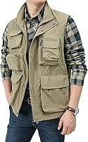 BOOMLEMON Men's Lightweight Multi-Pocket Safari Fishing Vest - Casual Outdoor Cargo Jacket for Travel Hiking Hunting