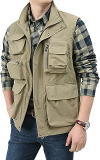 BOOMLEMON Men's Lightweight Multi-Pocket Safari Fishing Vest - Casual Outdoor Cargo Jacket for Travel Hiking Hunting