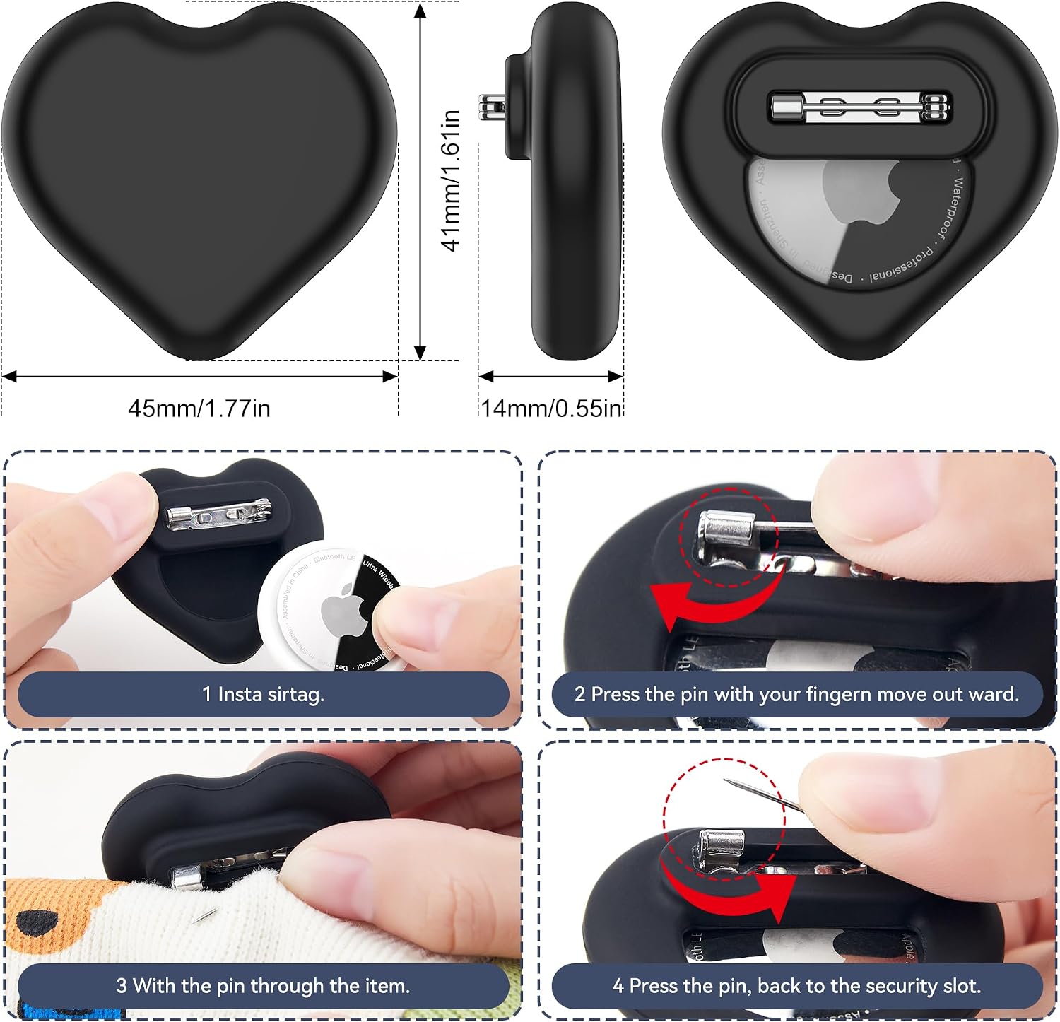 DDJ for AirTag Kids Hidden Case, 4 Pack Holder for Apple AirTags 1st & 2nd Generation, Air TagHolder for Kids with Invisible Pin, for Children/Elderly/Luggage/Pets Collar (Black White Pink Purple)