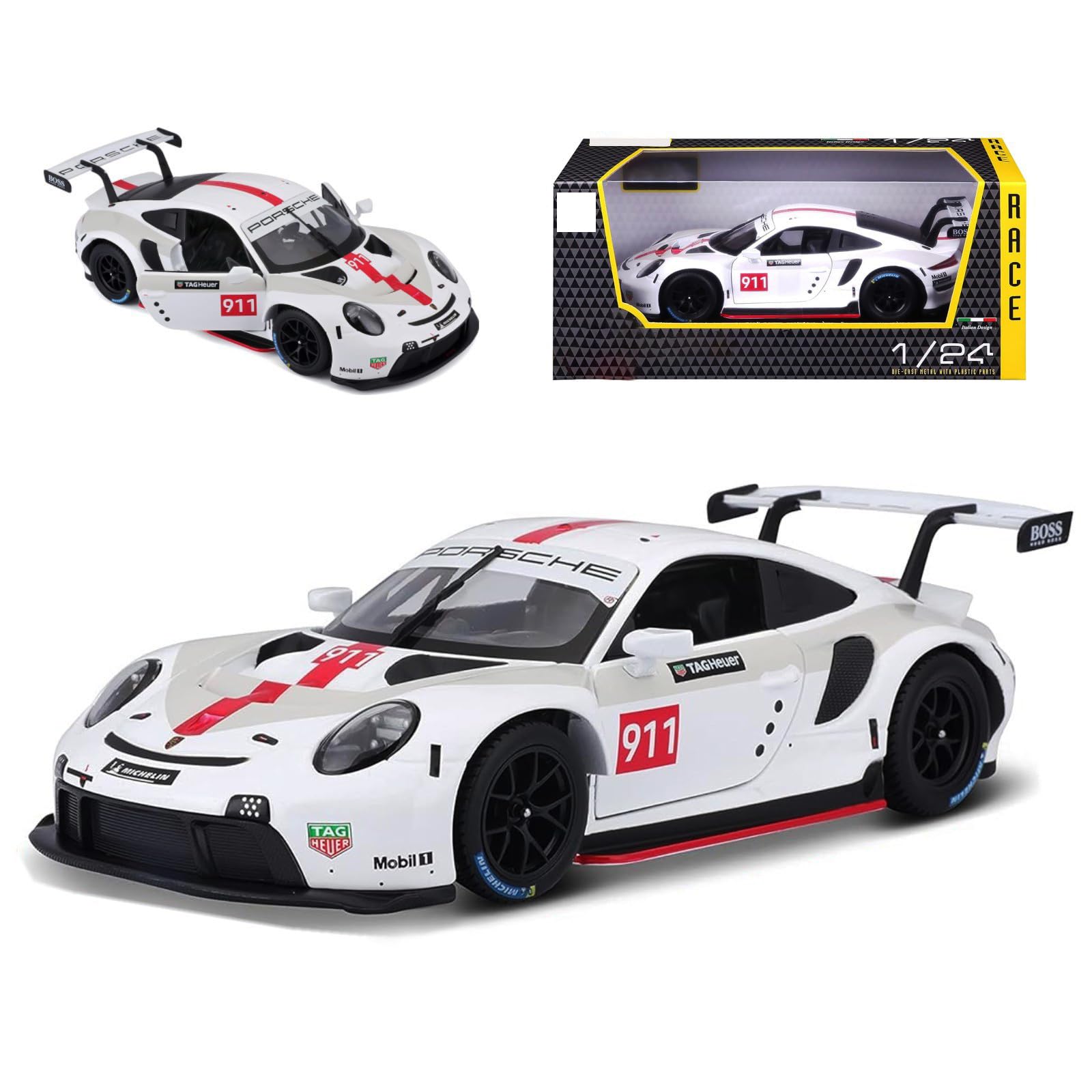 HTLNUZD Voiture De Course 1/24 911 GT3 RSR - Modèle Statique Alliage - Portes Ouvrantes, Pneus Caoutchouc - Collection Adulte