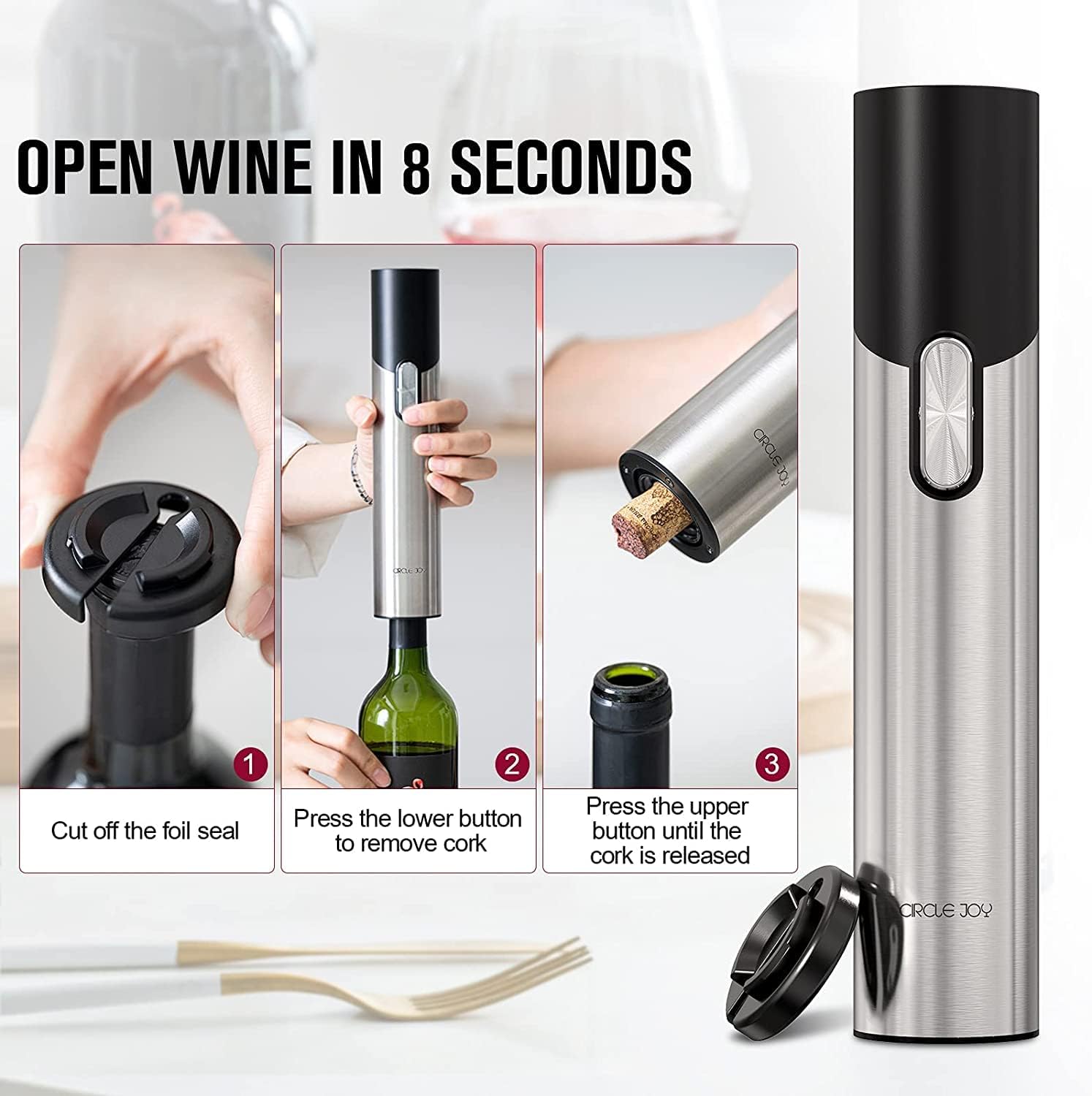 Circle Joy Bouchon électrique Pour Bouteille De Vin - Noir (CJ-JS03) - Conservation Optimale - 14