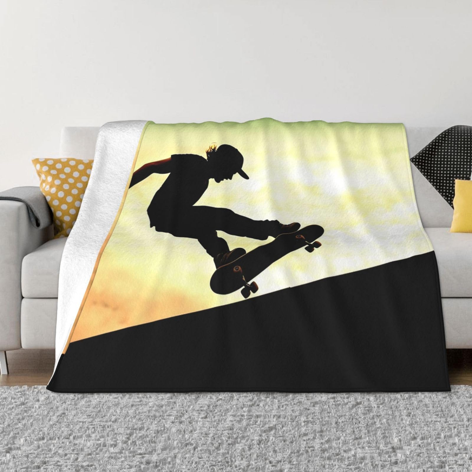 FodPand Skateboard Fleece Blanket 50"x40" Lightweight Warm Throw Blanket for Bed Couch Cozy Air Conditioning Quilt All Seasons Decorative Fuzzy Blankets Gifts for Women Men