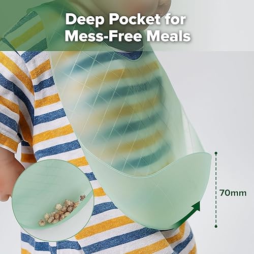 Miniatura 5 de haakaa Babero de bolsillo de silicona ligero - Baberos de silicona de viaje ultraligeros y plegables con bolsillo profundo para atrapar alimentos,