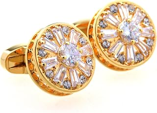 Men's Cufflinks,Cuff Links,Shirt Studs for Men, Men's Shirt Cufflinks Zircon Crystal Cuffs Cufflinks Real Gold Cuff Studs-White Zircon