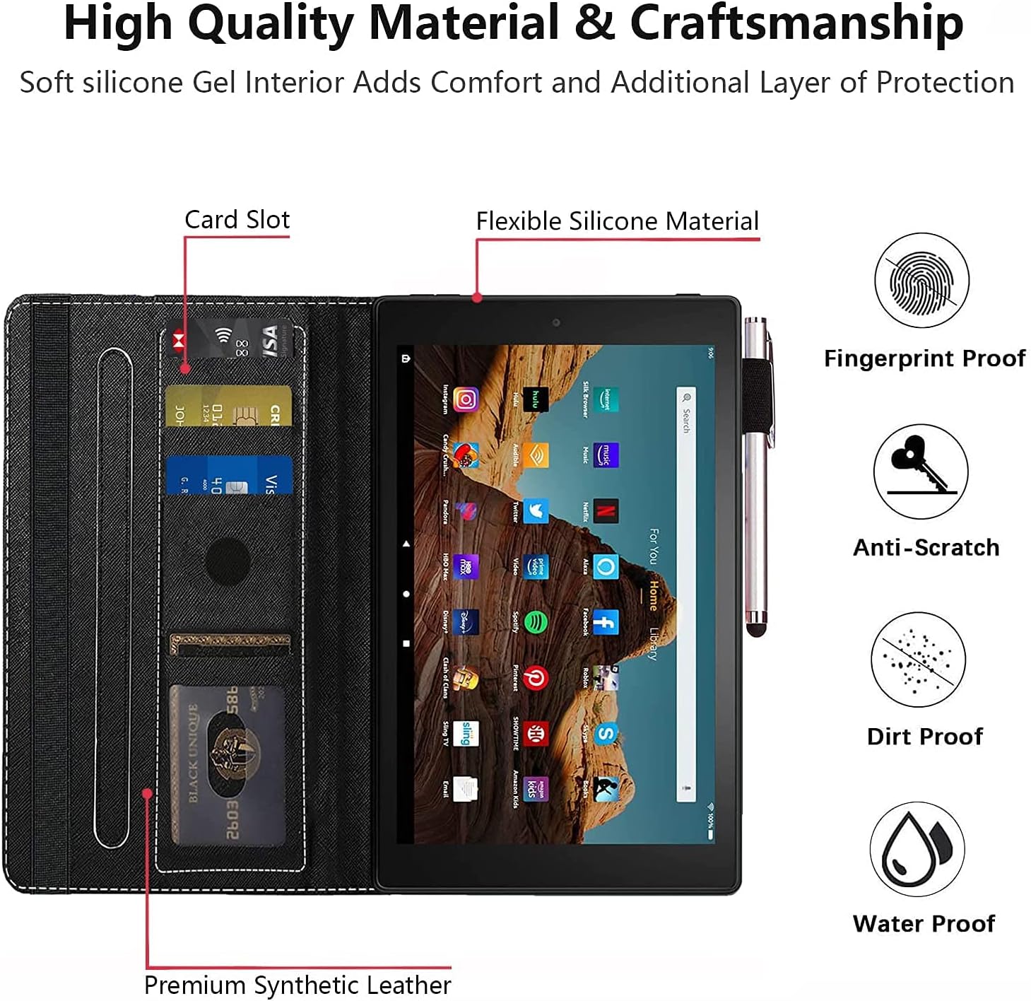 Case for All-New Amazon Fire HD 10 and Fire HD 10 Plus Tablet (Only Compatible with 11th Generation 2021 Release)-Multi-Angle View Adjustable Stand Auto Wake/Slee, Black Cat Art