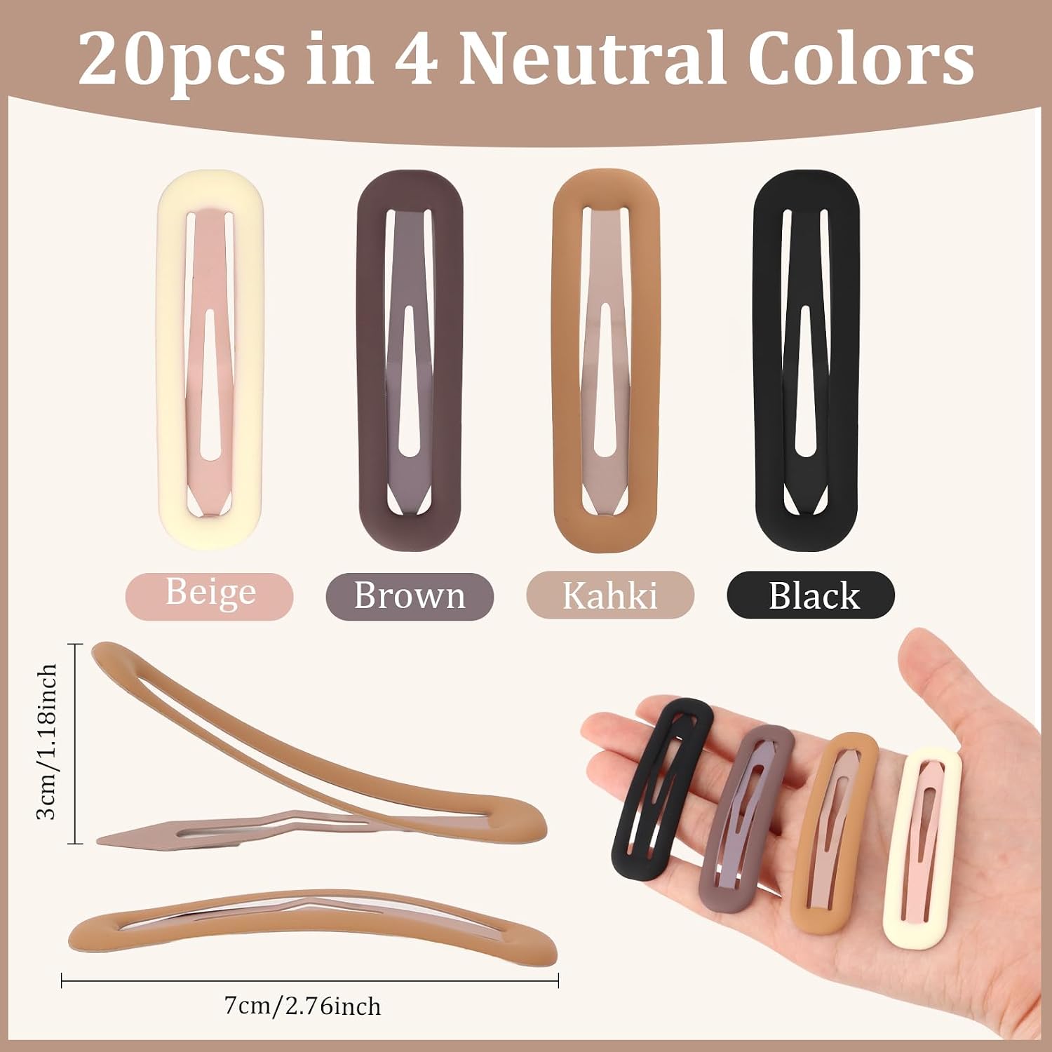 Snap Hair Clips Snap Small Metal Hair Barrettes Clips Hairclips for Women Thin & Fine Hair Matte Neutral Color 20Pcs image 3