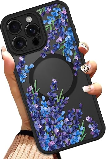 OOK Case for iPhone 16 Pro Max 6.9 Compatible with MagSafe Purple Floral Flowers Lavender Design Translucent Phone Cover Soft TPU + Hard PC Anti-Scratch Shockproof Magnetic Cute Case for Women