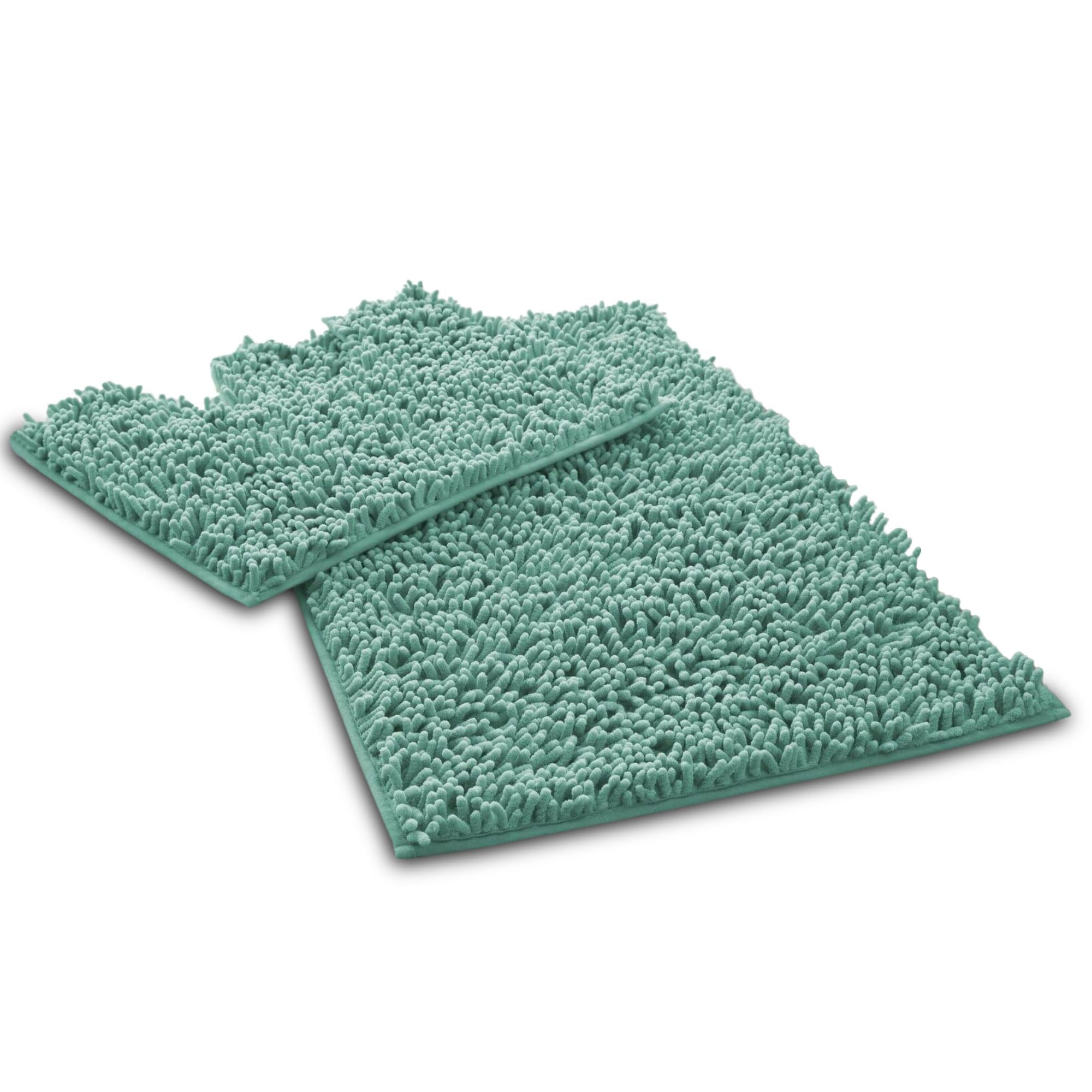 VELVETIO Loop Bath Mat Set For Bathroom, 2 Piece Super Soft Water Absorbent 100% Microfiber Chenille Toilet Rugs, Memory Foam Anti Slip Shower & Bathtub Rug Sets, Duck Egg