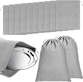 10 Pcs Silver Storage Bags, 9 x 11.8 Inch Anti Tarnish Storage Bag Fabric Cloth Bags for Silver Jewelry Silverware Protection Flatware Silverplate Tarnish Cleaning (Dark Gray)