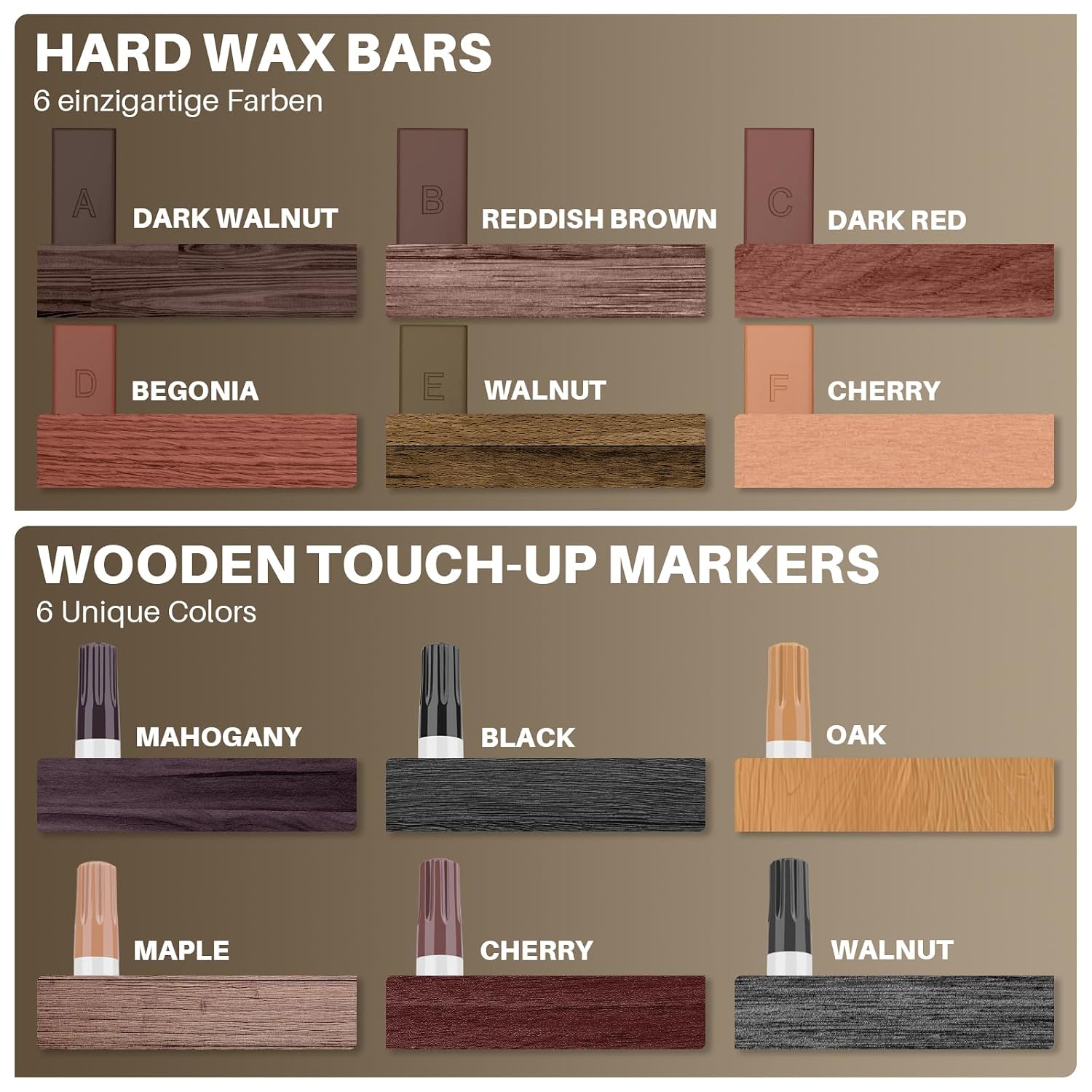 Laminate Floor Repair Kit, 6 Color Linoleum Repair Hard Wax Touch Up Marker with Heat Pen, Hardwood Floor Scratch Repair Cover Scratches, Stains, Cracks, Holes for Door, Cabinet, Table