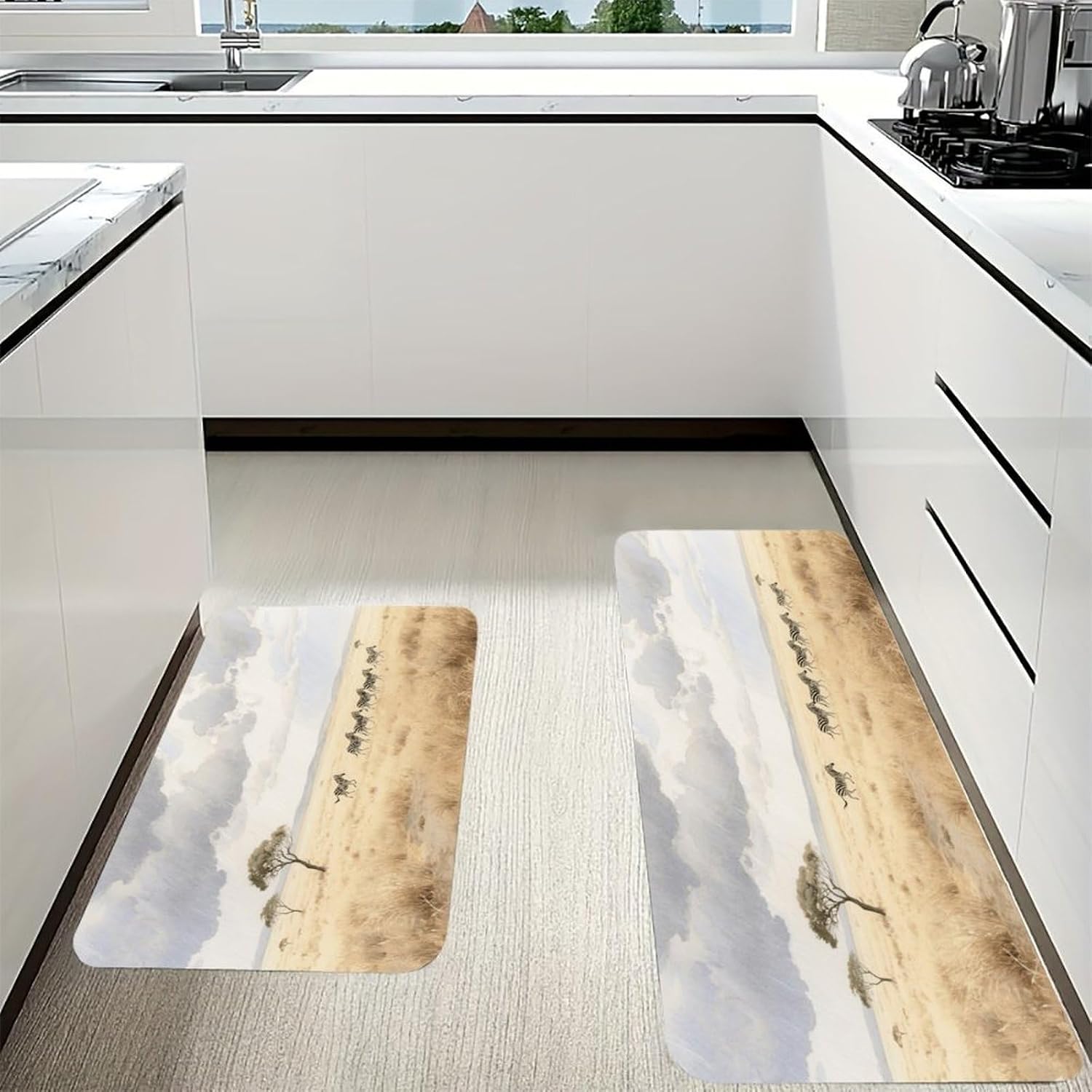 African Savannah Kitchen Mat Kitchen Rug Set | Kitchen Rugs Flannel Velvety Washable breathable Water Absorbent Soft ，kitchen utensils for Kitchen, Floor,Laundry