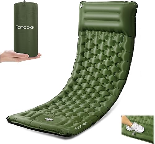 Colchoneta de dormir para camping, ultraligera de 4.7 pulgadas, extra gruesa, inflable, con almohada con bomba de pie integrada, colchón de aire