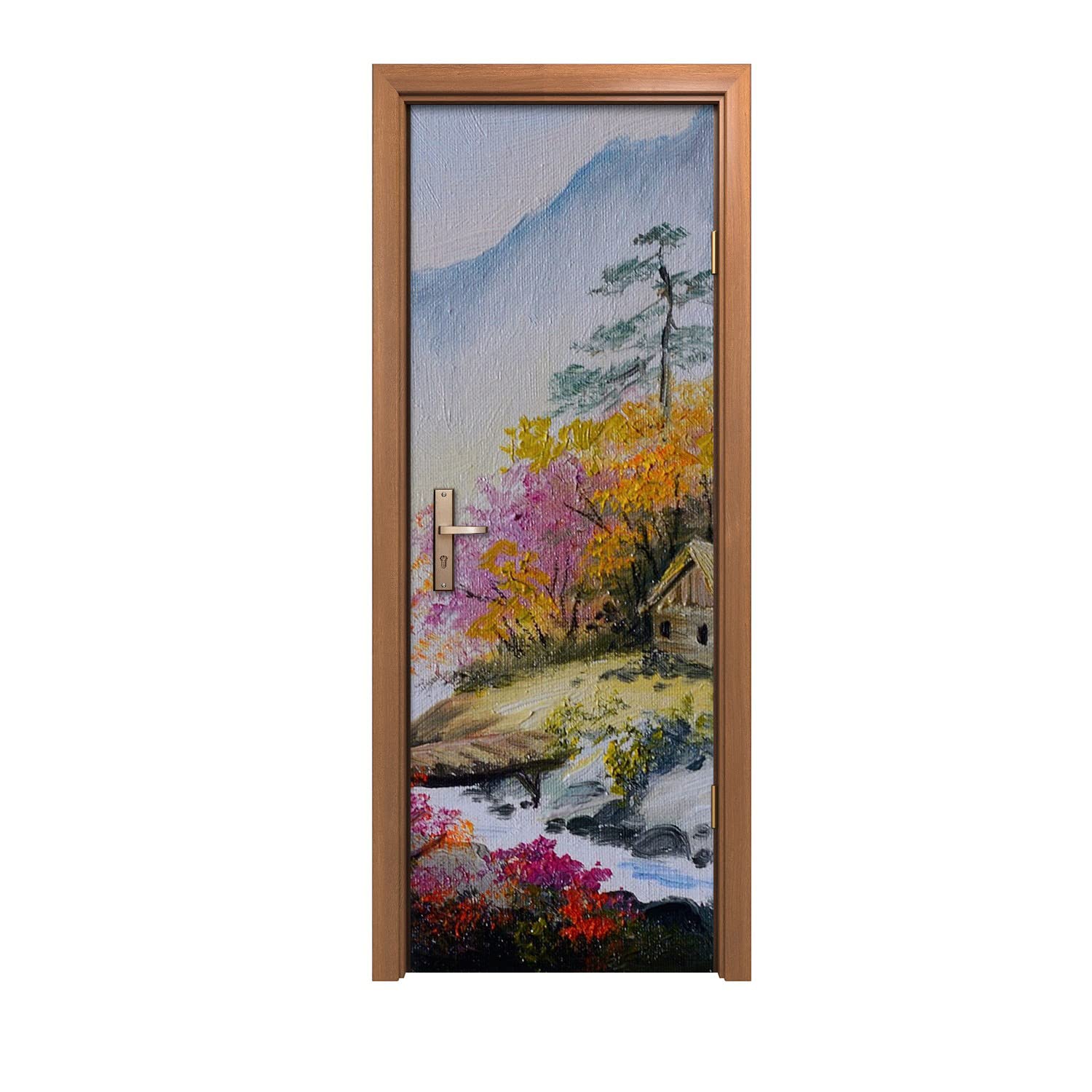 Autocollant de porte masquez les imperfections avec ce décor de montagne 70x200cm