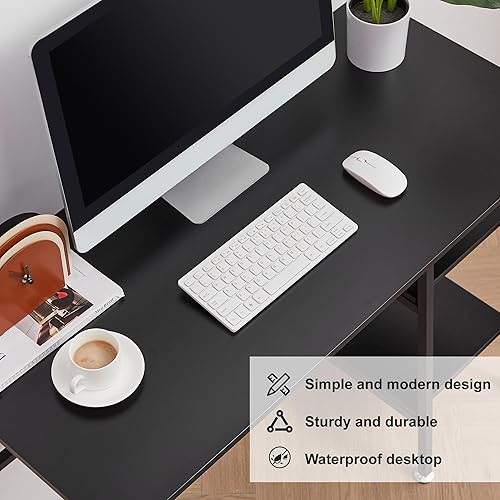 Miniatura 6 de VECELO Escritorio de computadora de 43 pulgadas, para escritura, estudio, estación de trabajo, mesa de madera, marco de metal para oficina en casa,