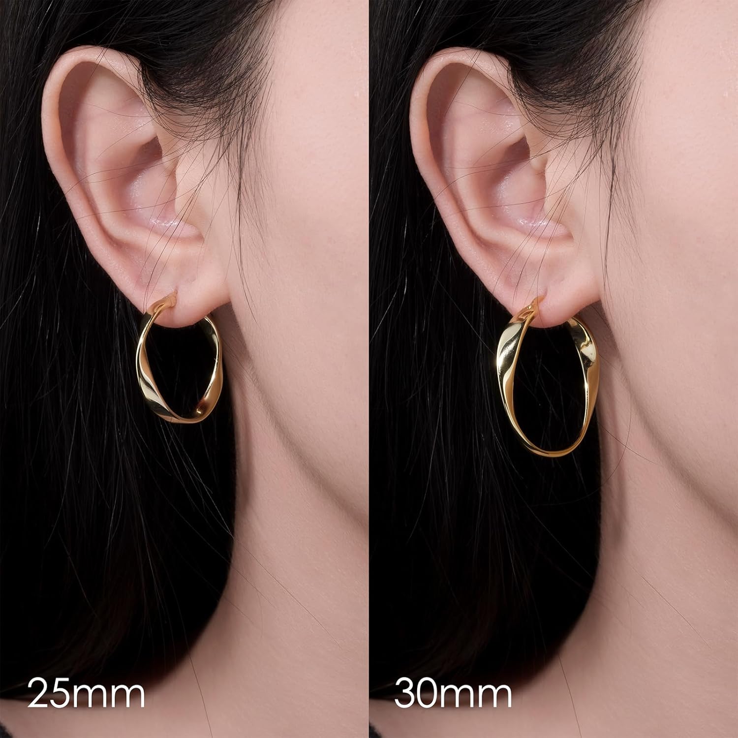 14K Gold Twisted Hoop Earrings for Women Thick Wave Gold Hoops Lightweight Hypoallergenic Elegant Jewelry 25/30MM - Image 4