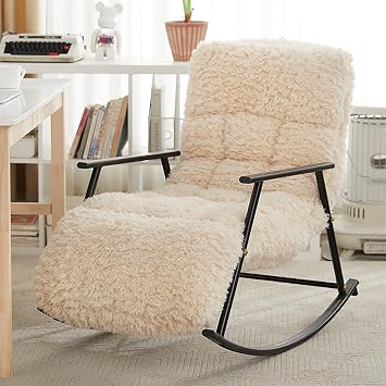 Modern Lounge Chair for Balcony Can Lie Or Sleep Lazy Chair Indoor Bedroom Upholstered Rocking Chair Patio Rocking Chair with Side Pockets Soft Sleeper Ergonomic Chair Color Black Leg