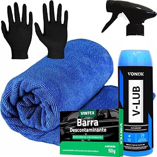 Kit V-lub 500ml Vonixx Lubrificante de Clay Bar + Barra Descontaminante 50g + Pano Microfibra + Luva