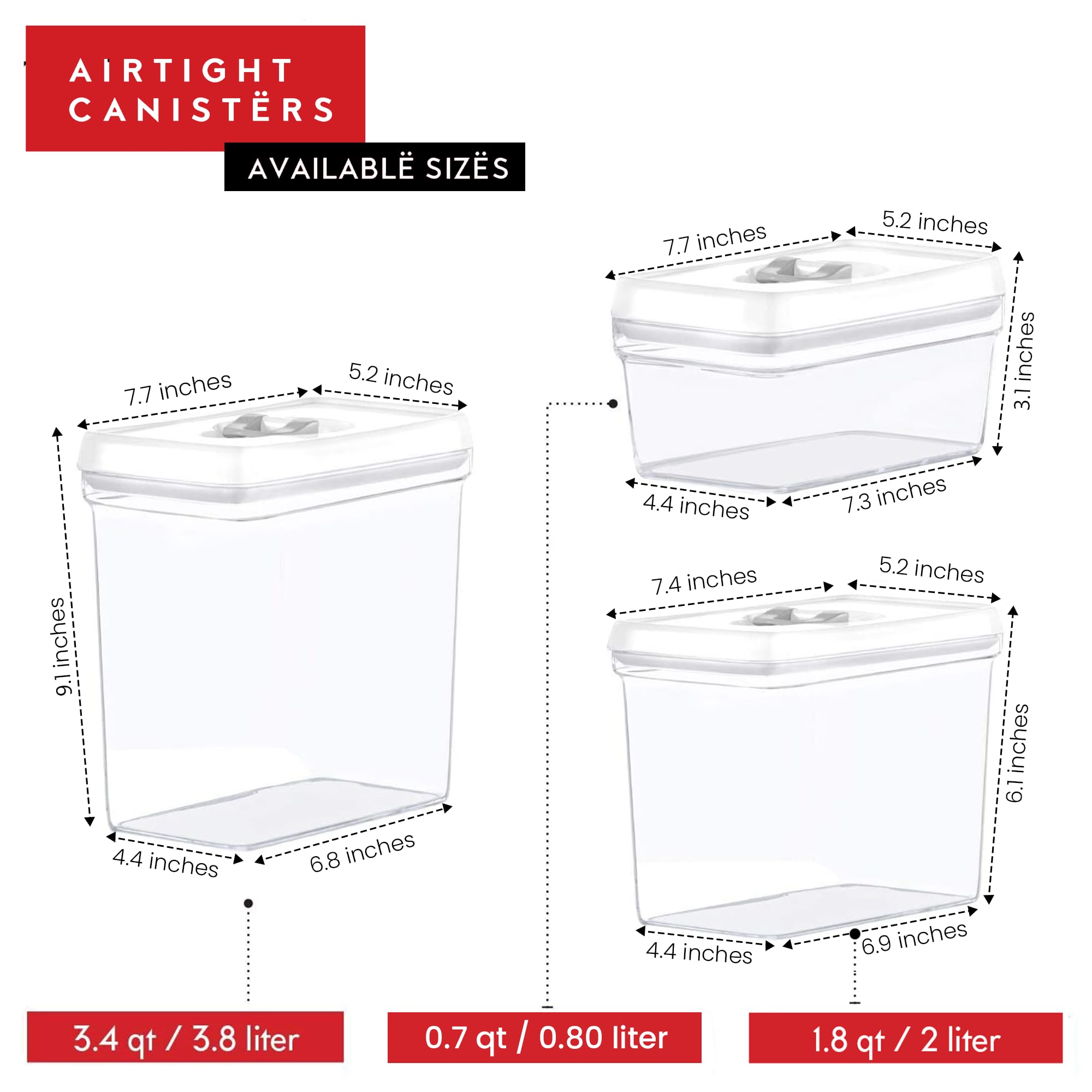 DWËLLZA KITCHEN Contenitori ermetici per alimenti, per dispensa, snack da cucina, forniture da forno, 1,8 kg zucchero e farina, set da 4 pezzi, tutte le stesse dimensioni, in plastica trasparente,