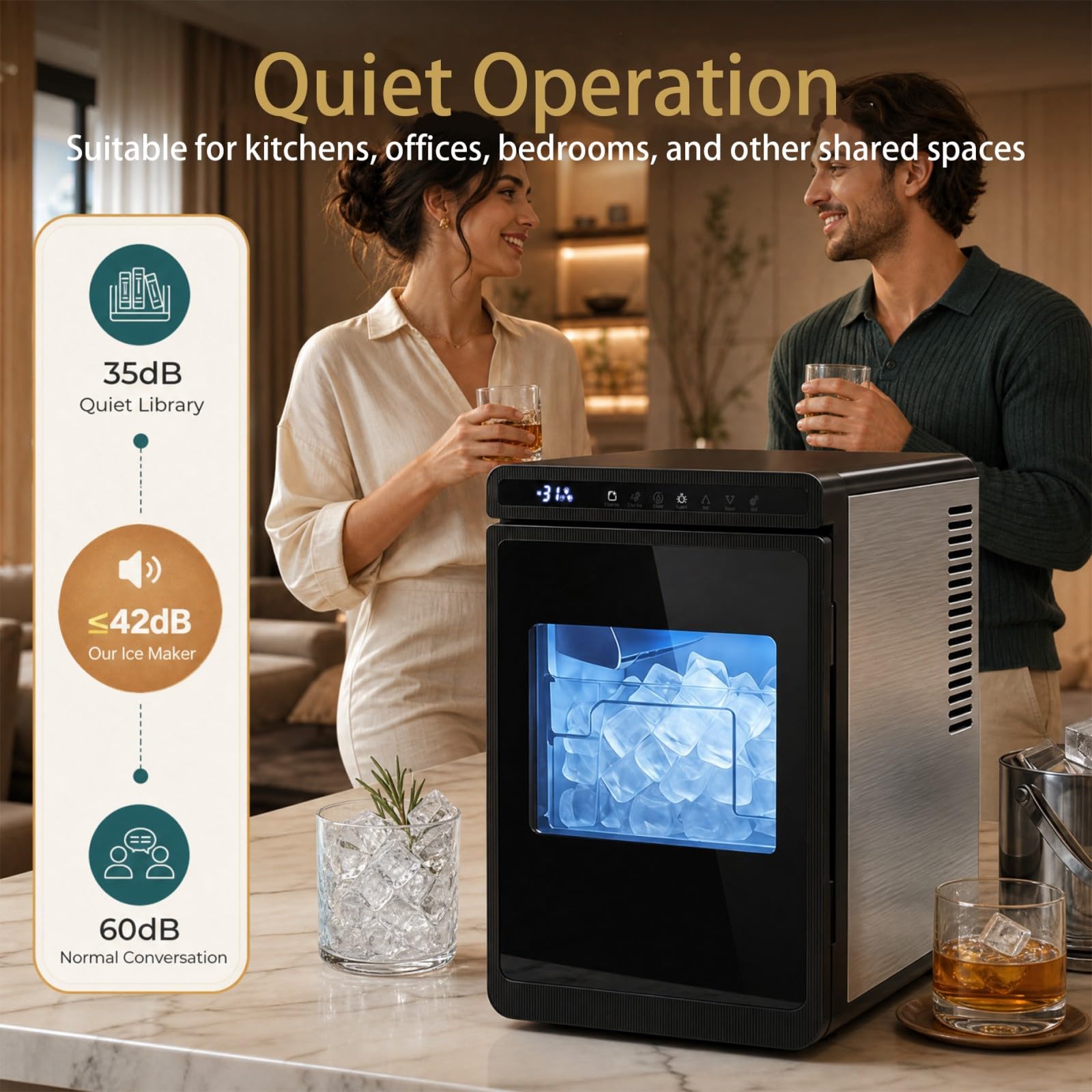Lifezeal - Máquina de hielo transparente de 12 kg/24 h, máquina de hielo de encimera, fábrica de hielo cuadrado de 4 cm de hierro fundido lento con temporizador de 24 horas, limpieza automática para