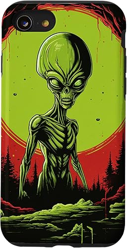 Vista 31 de iPhone 13 Pro Max Cute Green Alien Head UFO Space Face Alien Case