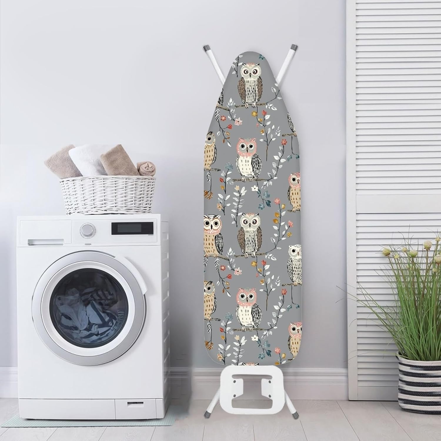 Ironing Board Cover 14x48 Owl Cute Yellow Pink Iron Board Cover with Padding Heat Reflective,Scorch Resistant Thick Padding,Snug Fit Non-Slip Nose Pocket Fastener Straps Elastic Edges