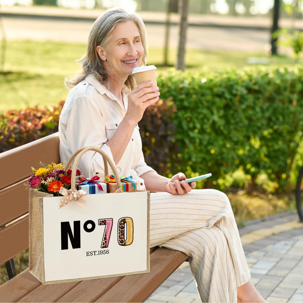 Jute Canvas Tote Bag for Women - 40th 50th 55th 60th 65th 70th 75th 80th Birthday, Mother's Day, Christmas Gift - Image 5