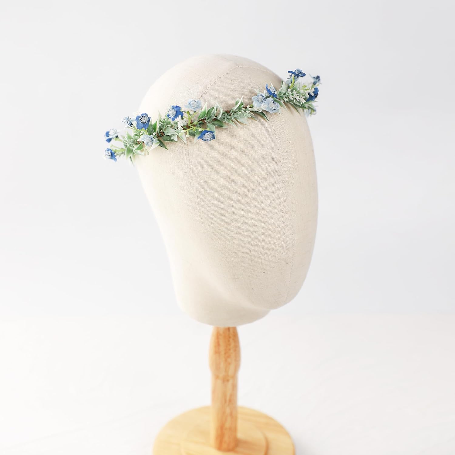 Handmade Blue Flower Crown Green Leaf Headdress for Women Girls Flower Headband Bridal Headpiece Fairy Wreath for Birthday Party Festival Cosplay - Image 3