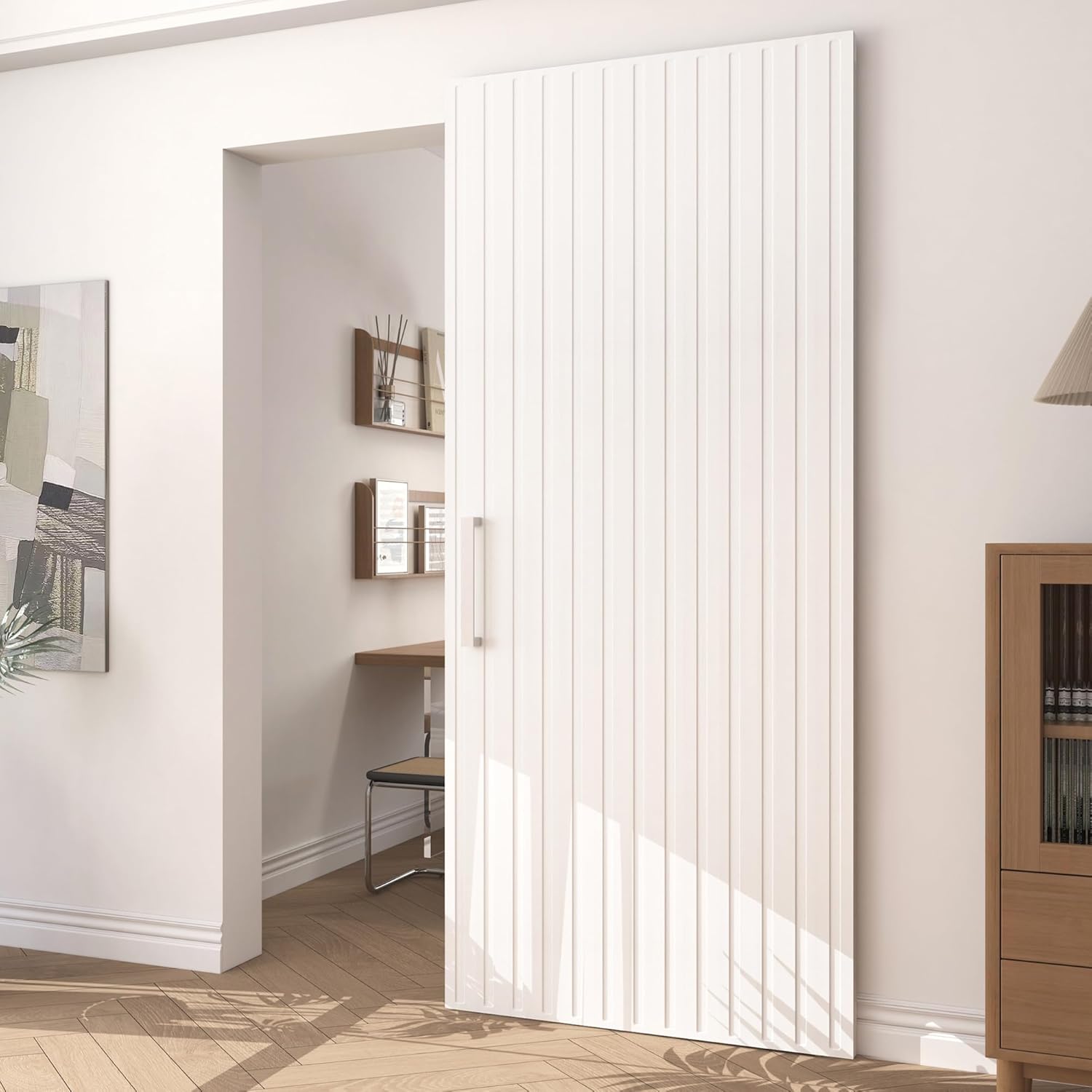 JUBEST 38"x86" Concealed Sliding Barn Door with Soft Close Hardware Kit, White Hidden Door for Opening 30"-34"x84", Waterproof and Modern, Smooth Sliding, for Interior Using, Widely Used