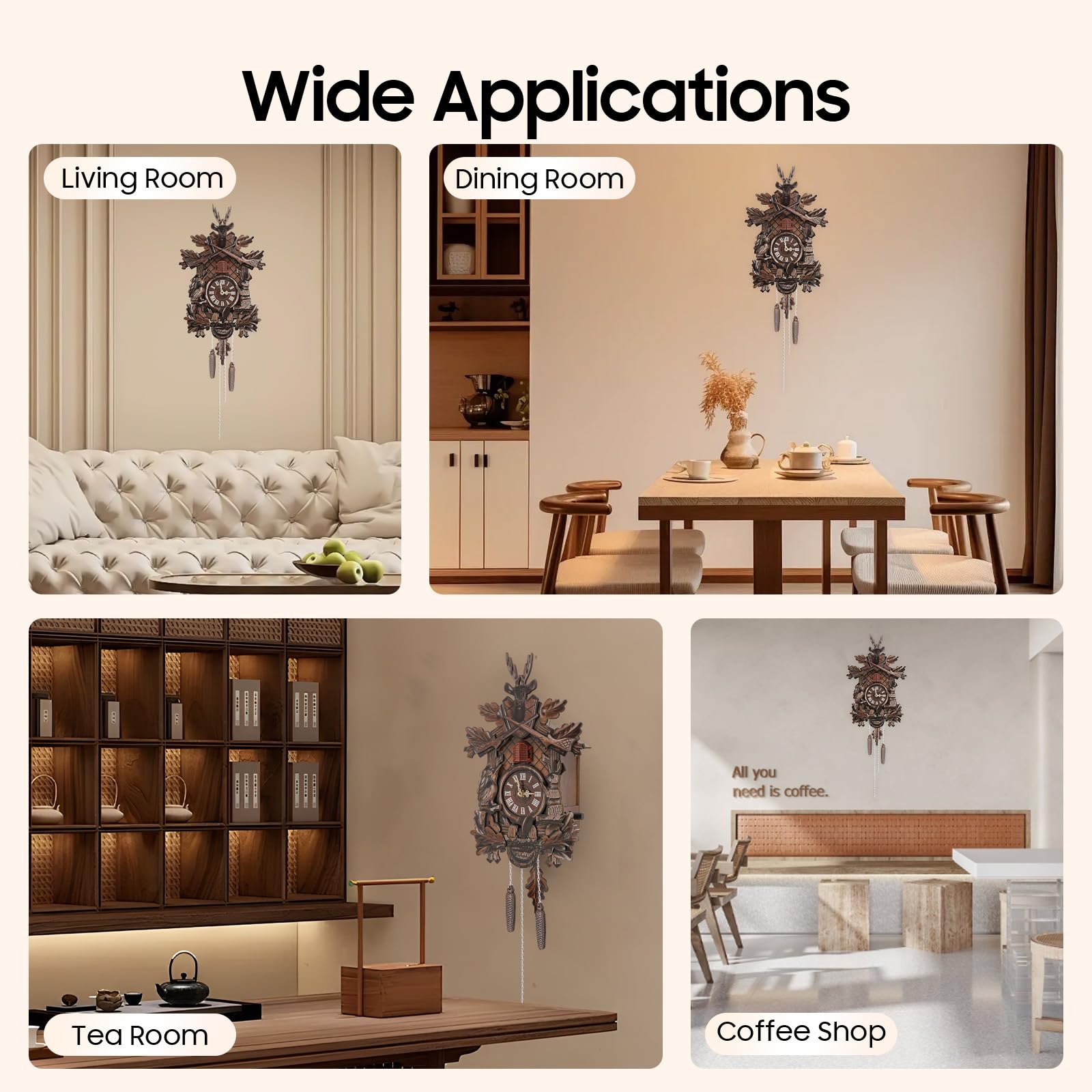 Purptarol Cuckoo Clock Forest Wooden Cuckoo Clock Pendulum Wall Clock Vintage Large Wooden Wall Clock with Volume Adjustable for Home Living Room Office