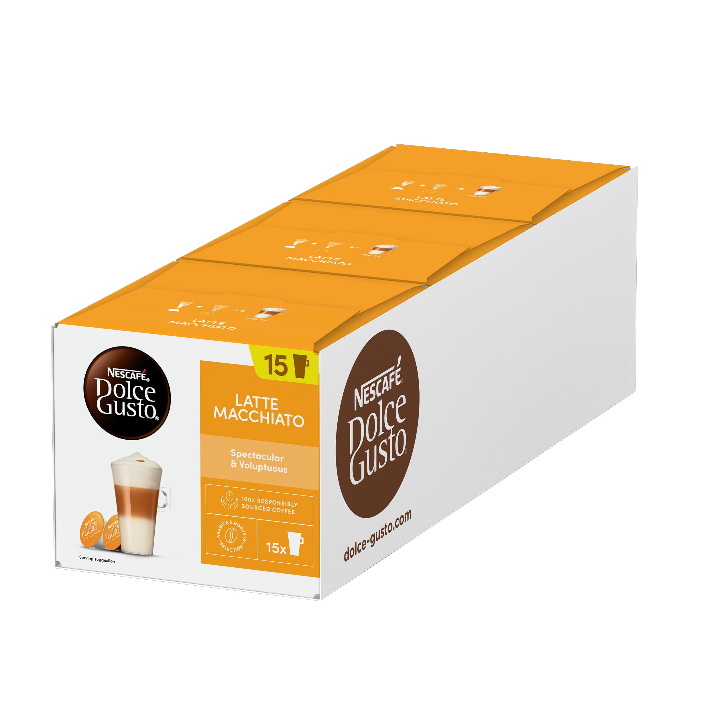 NESCAFÉ Dolce Gusto Latte Macchiato Coffee Pods (Pack of 3, Total 90 Capsules)