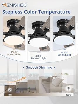 ZMISHIBO 52 Inch Ceiling Fans with Lights, Remote&App Control, Flush Mount