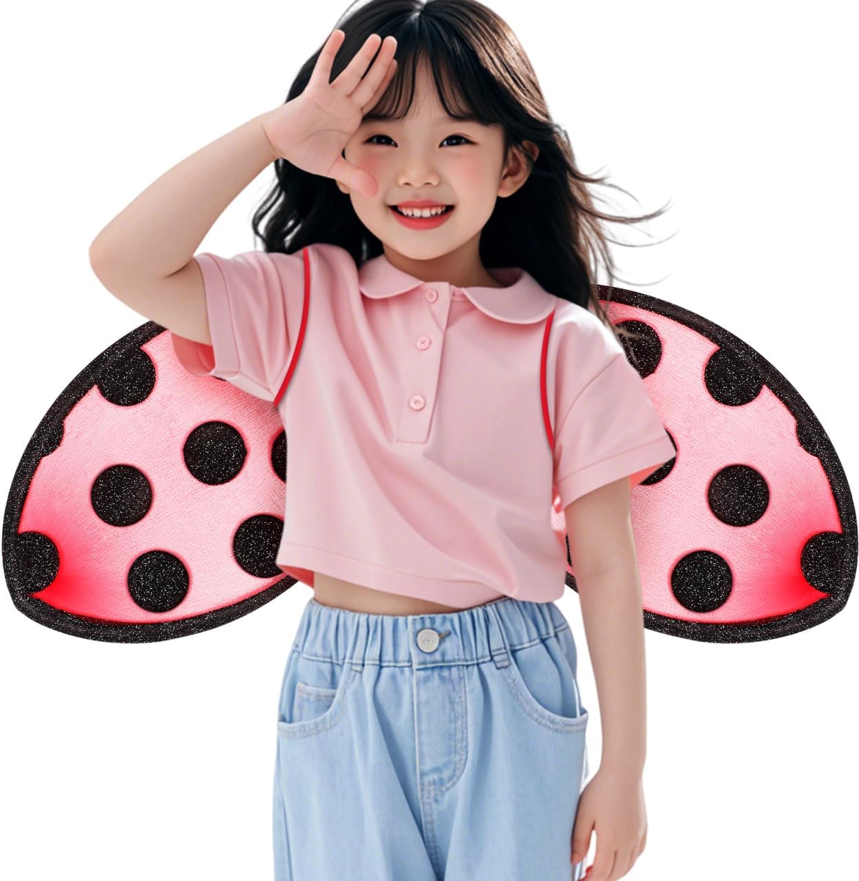Foldable Ladybug Wings for Kids Mesh Cosplay Wing Prop Lightweight Child Safe Performance Costume Accessory for Halloween Parties and Stage Shows