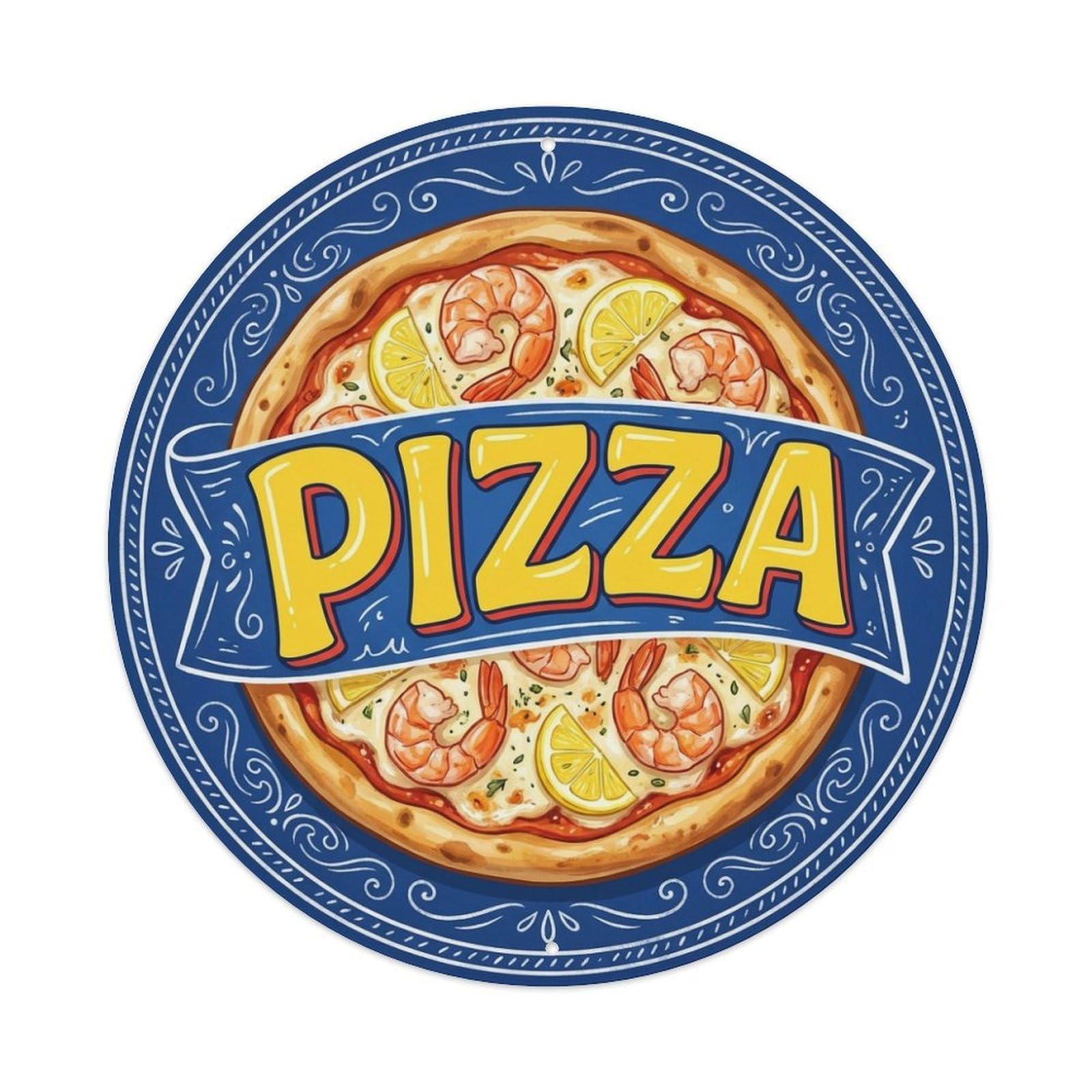 Shrimp Mozzarella Lemon Pizza Kitchen Artwork Metal Tin Sign