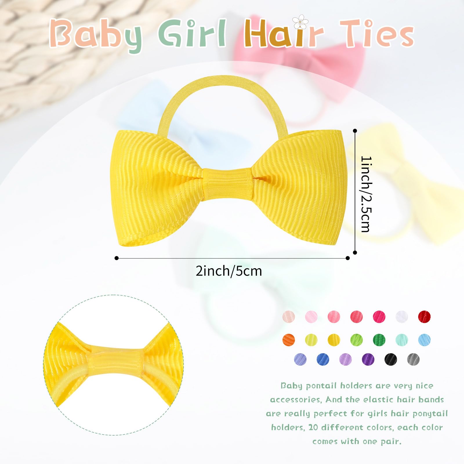 OAOLEER - 40 lazos para el pelo de bebé de 2 pulgadas, lazos elásticos para coletas pequeñas, accesorios para el cabello (lazos para el pelo de bebé, 2 pulgadas)