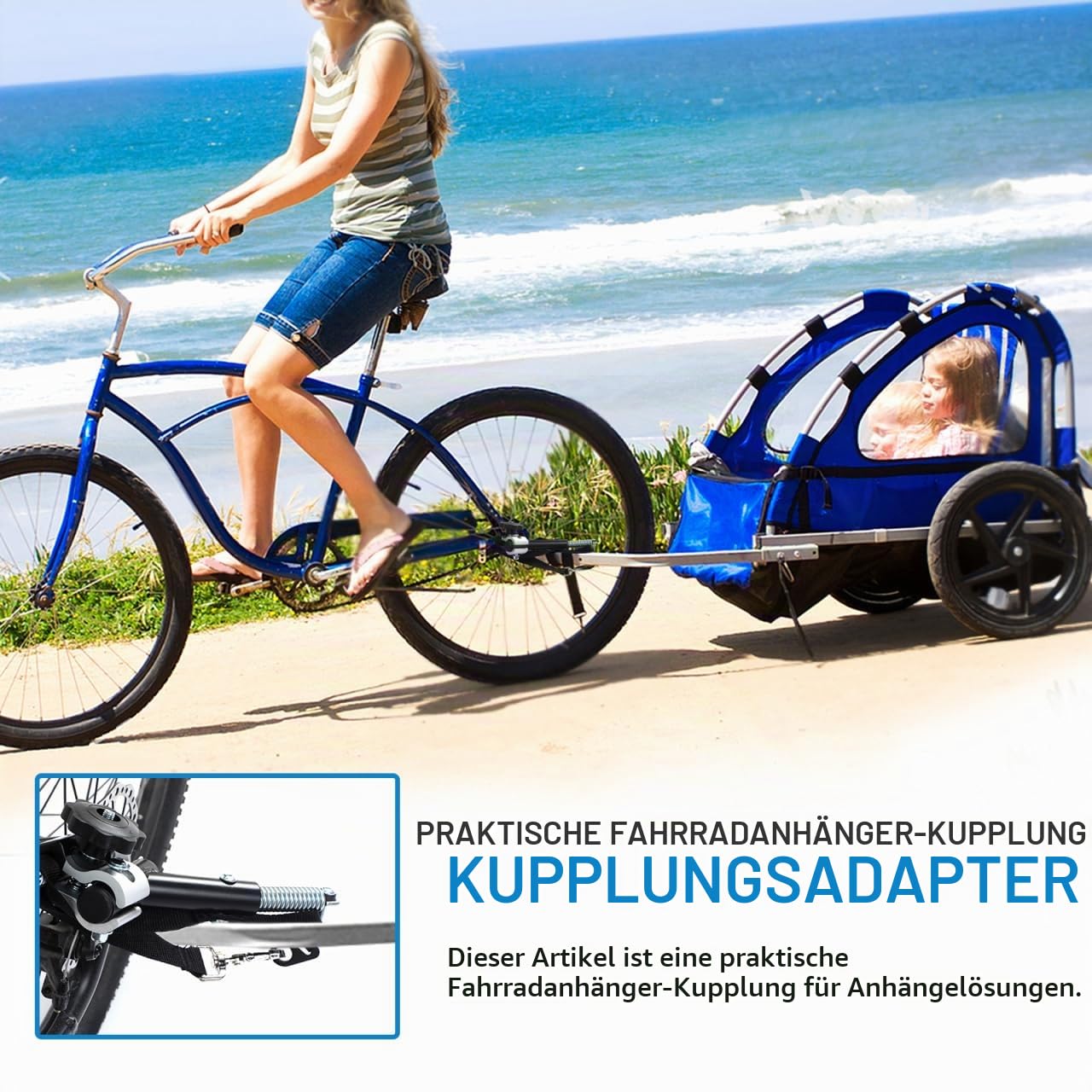 Gadpiparty FahrradanhäNger Kupplung, Universal AnhäNgerkupplung Fahrrad, für 19mm Rundrohr Mit Nylonband und Deichsel FahrradanhäNgerbefestigung für Elektro, und UniversalfahrräDer