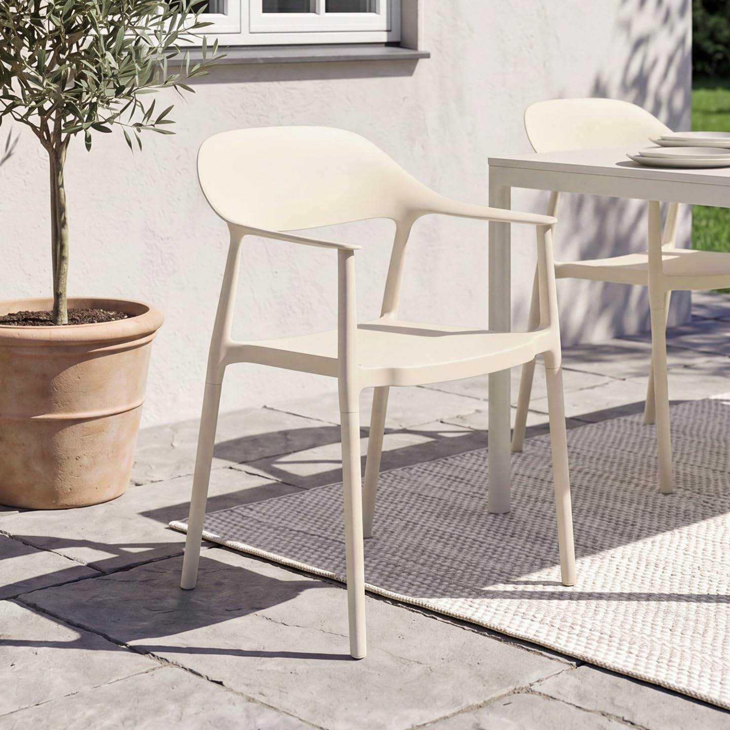 IDMarket - Lot de 4 chaises de Jardin empilables SUZON Beige